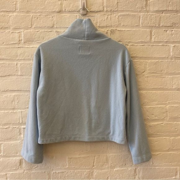 Dudley Stephens || Crosby Cropped Turtleneck Pockets Terry Fleece Ice Blue Small