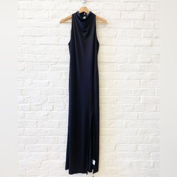 Reformation || Rivers High Neck Knit Maxi Dress Jersey Gown Slit Black S NWT