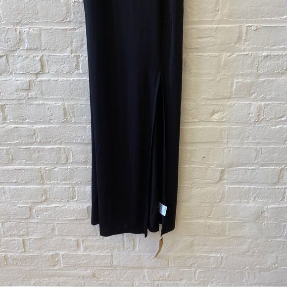 Reformation || Rivers High Neck Knit Maxi Dress Jersey Gown Slit Black S NWT