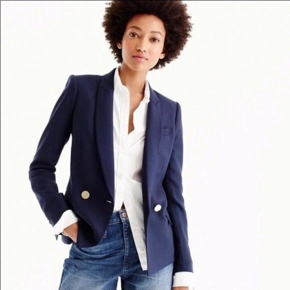 J. Crew || Dover Blazer Double Breasted Italian Wool Navy Blue Gold Buttons 4