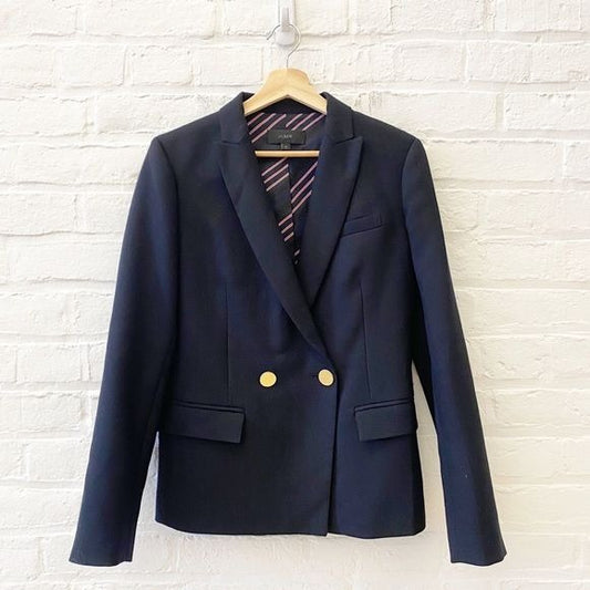 J. Crew || Dover Blazer Double Breasted Italian Wool Navy Blue Gold Buttons 4