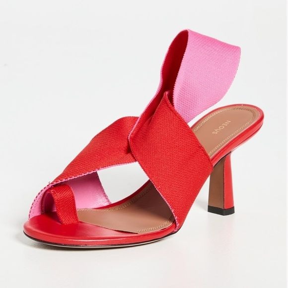 NEOUS || Alya Slingback Sandals Stretch Twist Two Tone Heels Red Pink 38