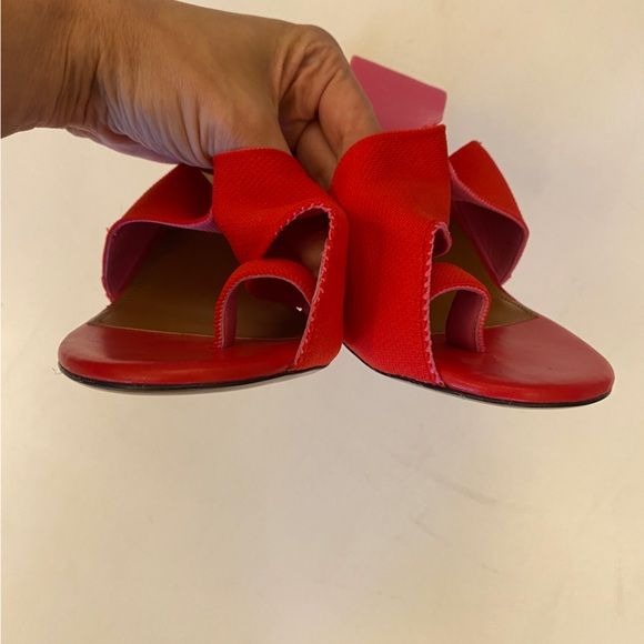 NEOUS || Alya Slingback Sandals Stretch Twist Two Tone Heels Red Pink 38