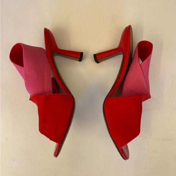 NEOUS || Alya Slingback Sandals Stretch Twist Two Tone Heels Red Pink 38