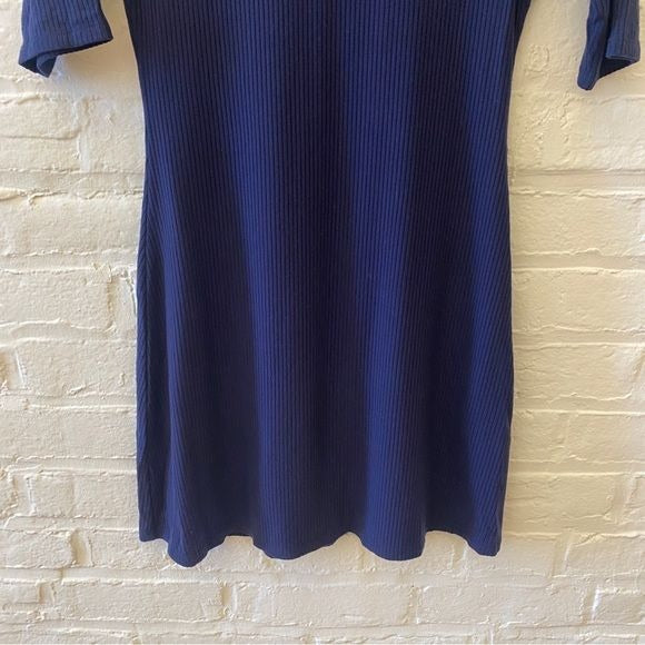 Reformation || Ribbed Mock Neck Mini Dress Navy Blue Small