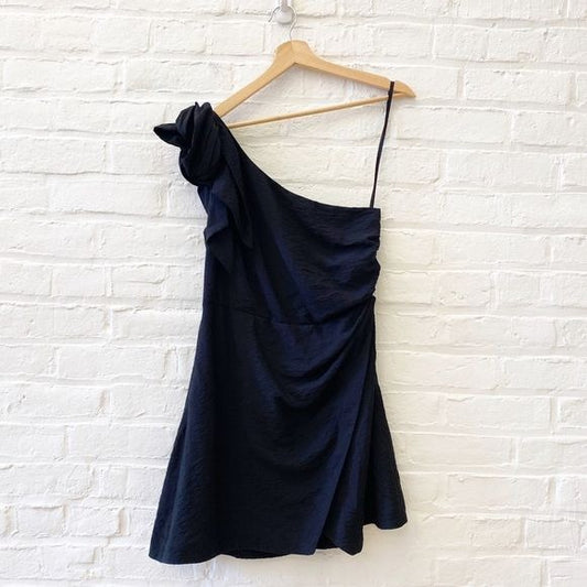 Anthropologie || Maeve One-Shoulder Mini Dress Bow Black 6 NWT