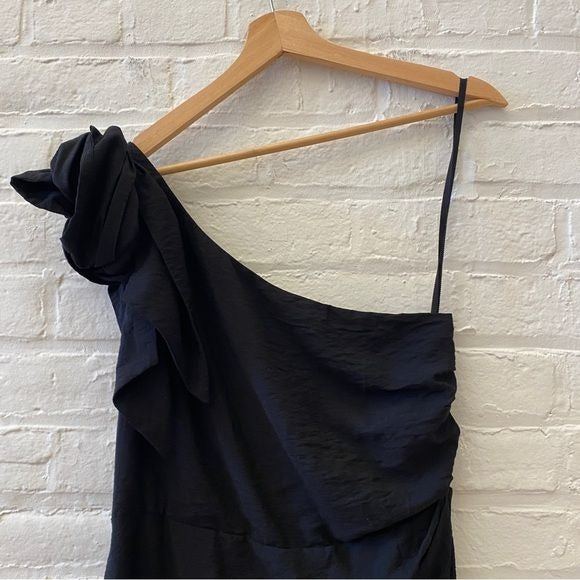 Anthropologie || Maeve One-Shoulder Mini Dress Bow Black 6 NWT