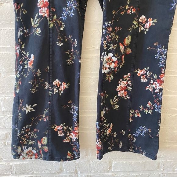 Anthropologie || Pilcro Mid-Rise Demilune Utility Pants Bootcut Floral Black 32P