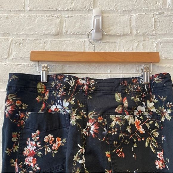 Anthropologie || Pilcro Mid-Rise Demilune Utility Pants Bootcut Floral Black 32P