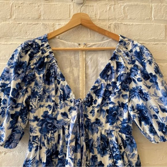 Abercrombie & Fitch || Cinch Front Blue Floral Puff Sleeve Poplin Mini Dress M