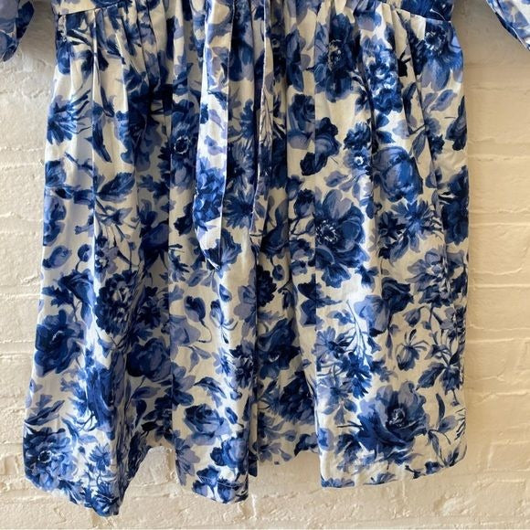 Abercrombie & Fitch || Cinch Front Blue Floral Puff Sleeve Poplin Mini Dress M