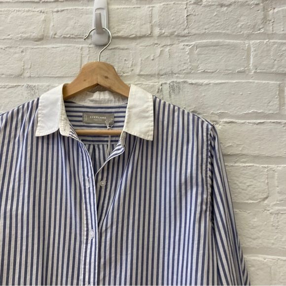 Everlane || The Silky Cotton Relaxed Shirt Button Down Mariner Blue Stripe 6 NWT