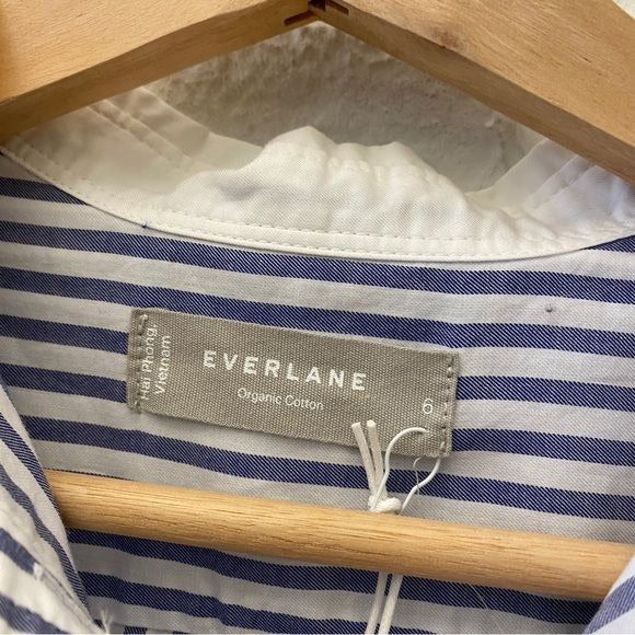 Everlane || The Silky Cotton Relaxed Shirt Button Down Mariner Blue Stripe 6 NWT