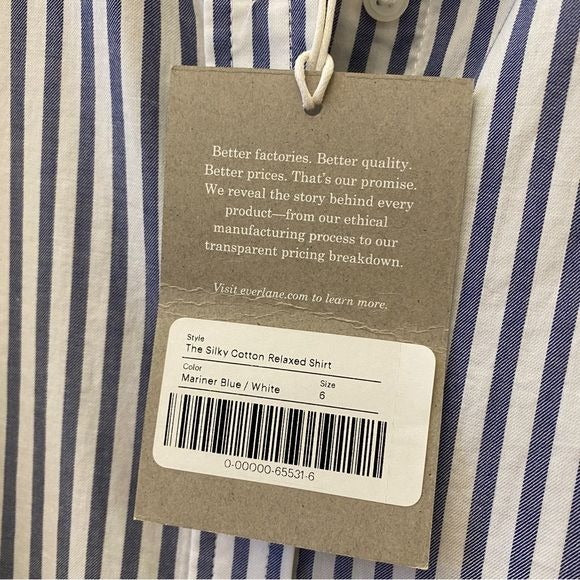 Everlane || The Silky Cotton Relaxed Shirt Button Down Mariner Blue Stripe 6 NWT