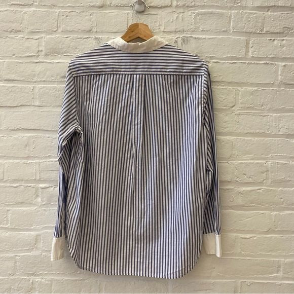 Everlane || The Silky Cotton Relaxed Shirt Button Down Mariner Blue Stripe 6 NWT