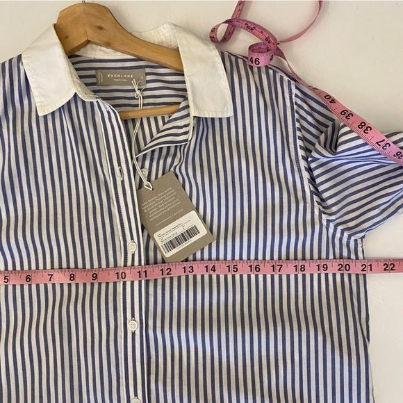 Everlane || The Silky Cotton Relaxed Shirt Button Down Mariner Blue Stripe 6 NWT