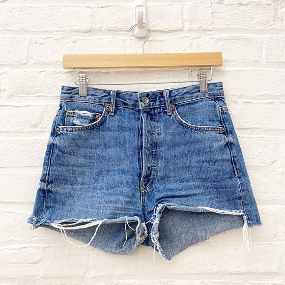 GRLFRND || Poppy Denim Shorts Distressed Cutoffs Good Luck Charm Blue 26