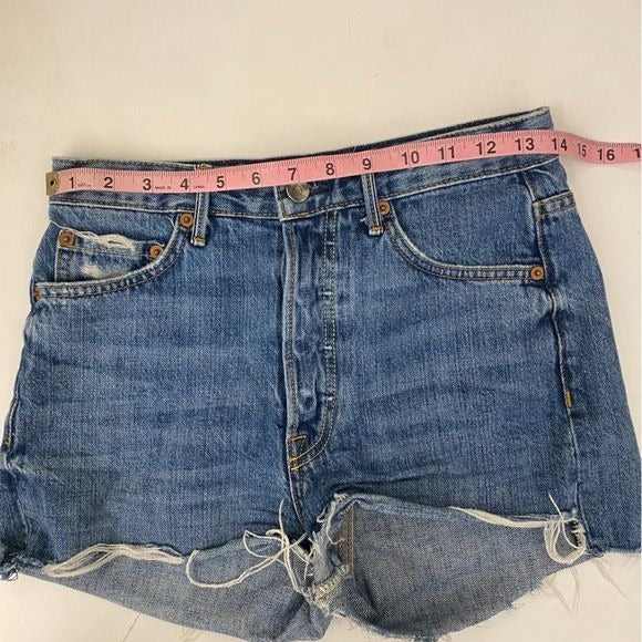 GRLFRND || Poppy Denim Shorts Distressed Cutoffs Good Luck Charm Blue 26