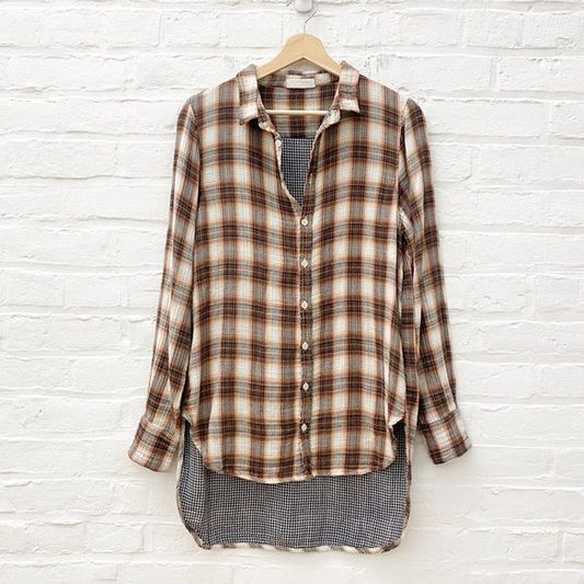 CP Shades || Romy Double Lined Plaid Button Down Shirt Flannel Look Small