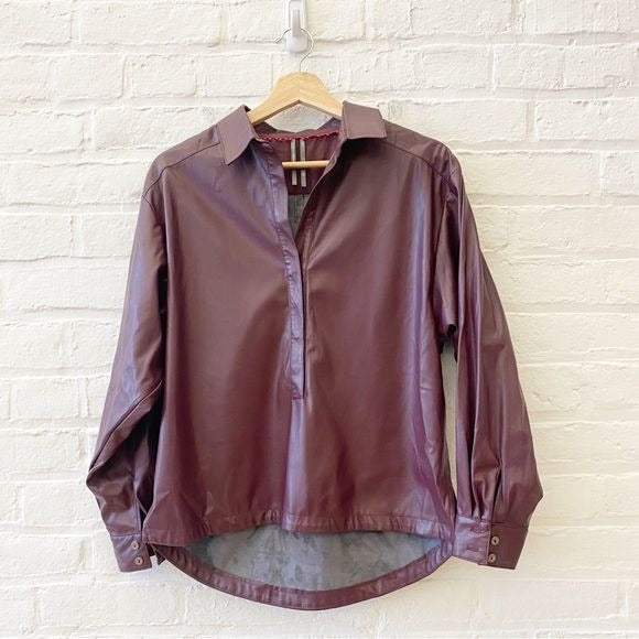 Anthropologie || By Anthropologie Faux Leather Shirt in Raspberry Purple XXS