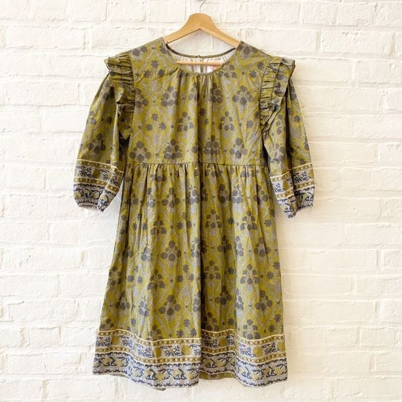 Victoria Dunn || Cyrus Mini Dress in Moss Ruffle Fall Floral Green XS NWT