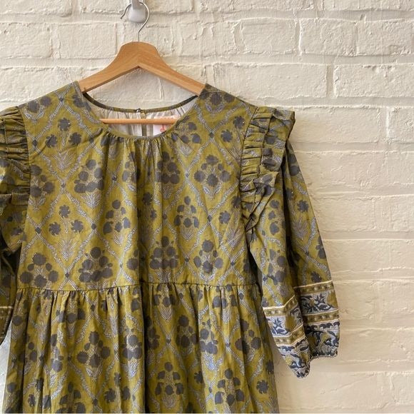 Victoria Dunn || Cyrus Mini Dress in Moss Ruffle Fall Floral Green XS NWT