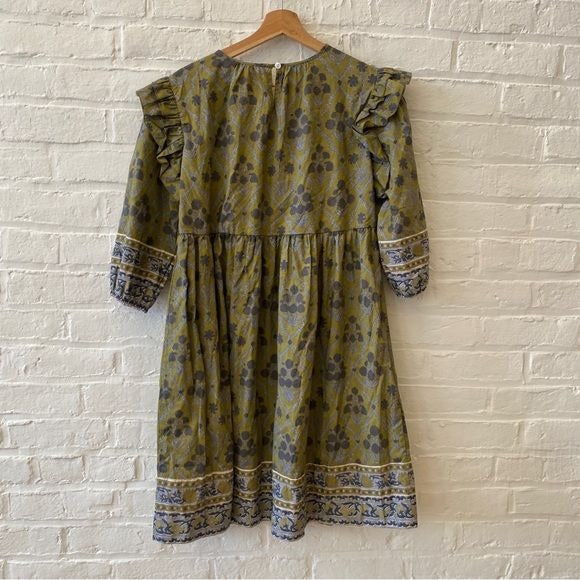 Victoria Dunn || Cyrus Mini Dress in Moss Ruffle Fall Floral Green XS NWT