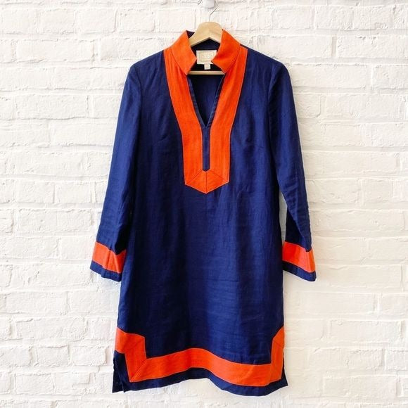 Tuckernuck || Sail to Sable Long Sleeve Classic Tunic Dress Navy Orange Small