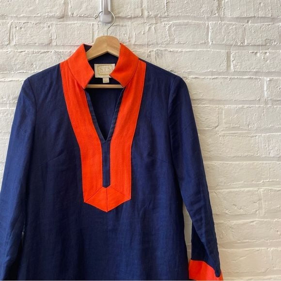 Tuckernuck || Sail to Sable Long Sleeve Classic Tunic Dress Navy Orange Small