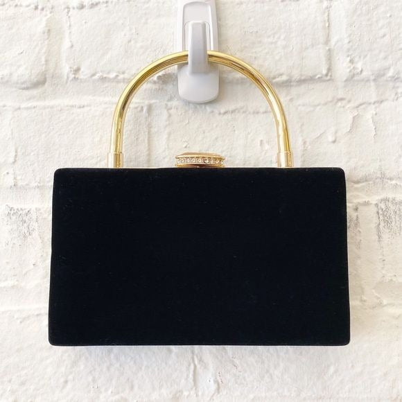 House of Harlow 1960 || Velvet Top Handle Evening Clutch Bag Chain Black Gold