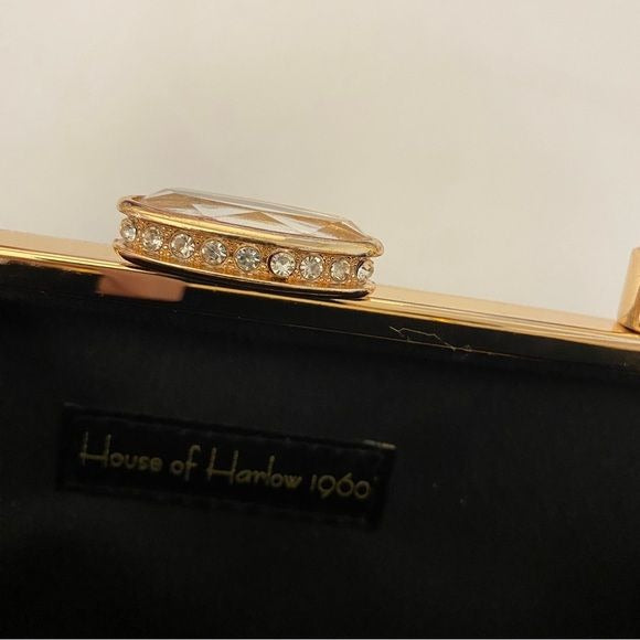 House of Harlow 1960 || Velvet Top Handle Evening Clutch Bag Chain Black Gold