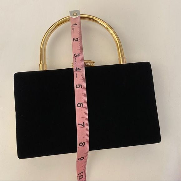 House of Harlow 1960 || Velvet Top Handle Evening Clutch Bag Chain Black Gold