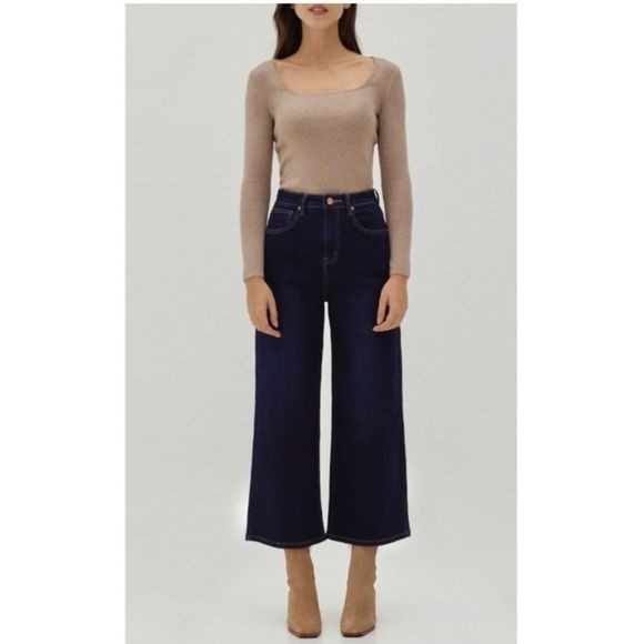 Love, Bonito || Safina Wide Leg Jeans High Rise Cropped Blue 25