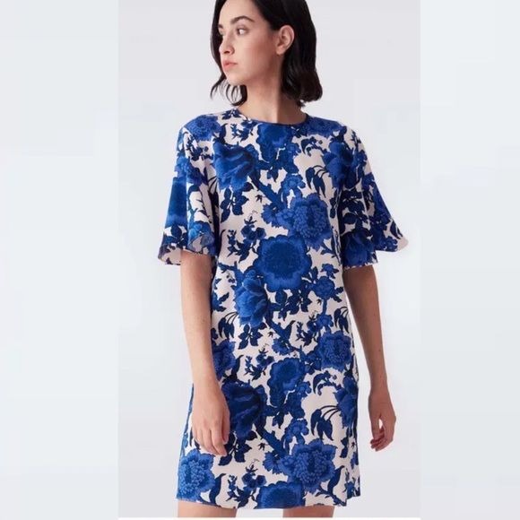 Diane Von Furstenberg || Arlene Cady Mini Dress In Willow Patterns Floral Blue L