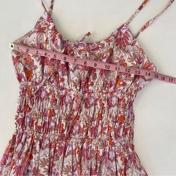 Anthropologie || Lusana Rosa Mini Dress Smocked Tie Floral Pink US 6