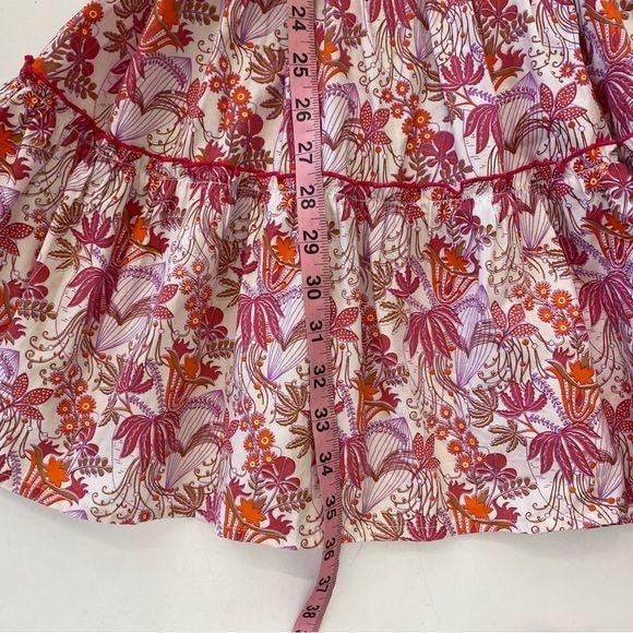 Anthropologie || Lusana Rosa Mini Dress Smocked Tie Floral Pink US 6