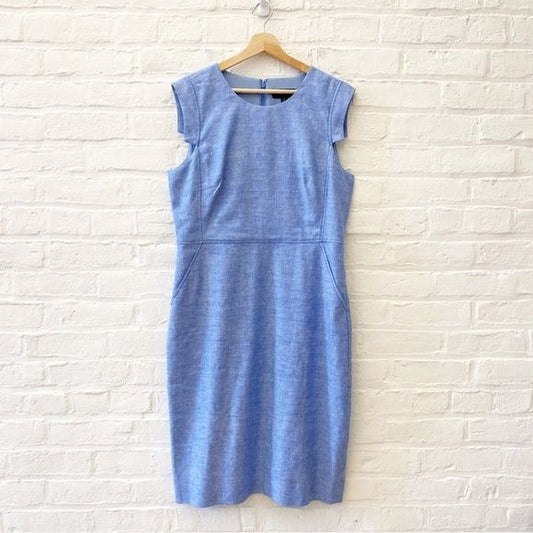 J. Crew || Resume Cap Sleeve Sheath Dress Stretch Linen Blend Blue 12