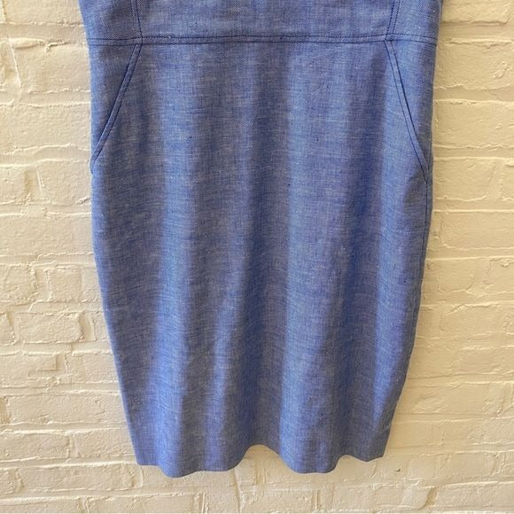 J. Crew || Resume Cap Sleeve Sheath Dress Stretch Linen Blend Blue 12