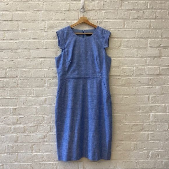 J. Crew || Resume Cap Sleeve Sheath Dress Stretch Linen Blend Blue 12