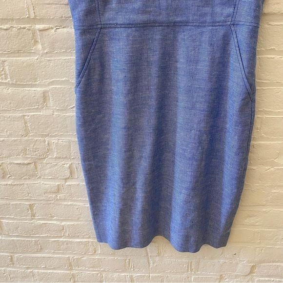 J. Crew || Resume Cap Sleeve Sheath Dress Stretch Linen Blend Blue 12