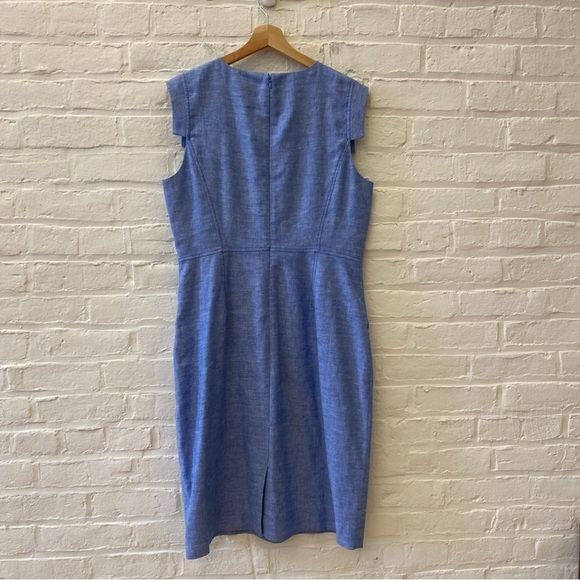 J. Crew || Resume Cap Sleeve Sheath Dress Stretch Linen Blend Blue 12