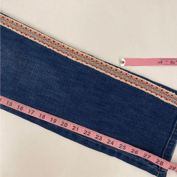 Anthropologie || Pilcro Slim Straight Boyfriend Jeans Embroidered Stripe Blue 28