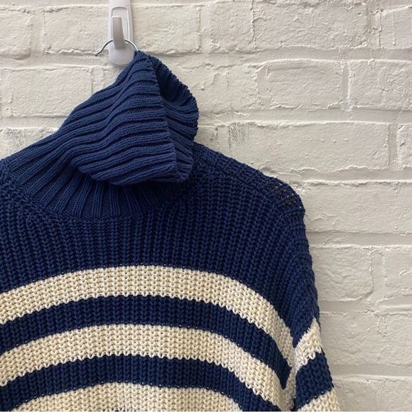 Madewell || Wide Rib Chunky Knit Turtleneck Sweater Navy Stripe XXS