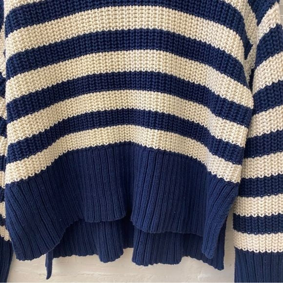 Madewell || Wide Rib Chunky Knit Turtleneck Sweater Navy Stripe XXS