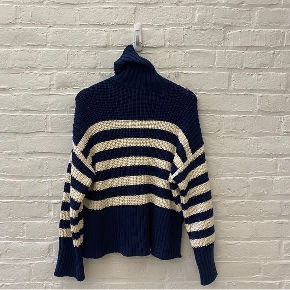 Madewell || Wide Rib Chunky Knit Turtleneck Sweater Navy Stripe XXS