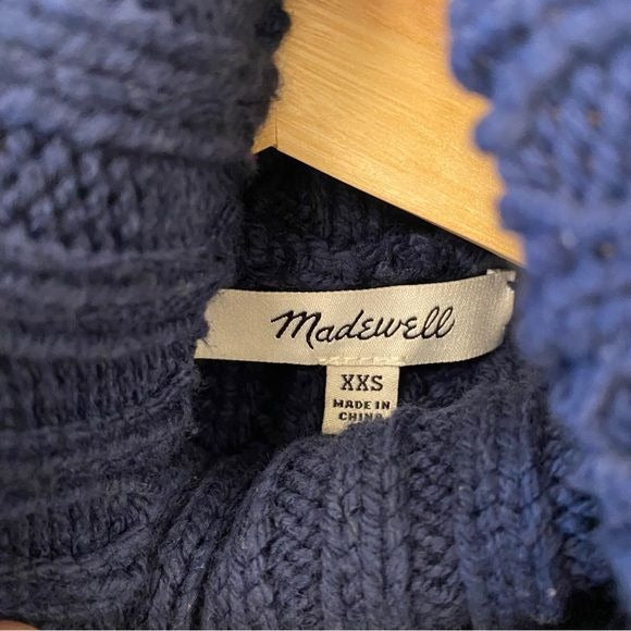 Madewell || Wide Rib Chunky Knit Turtleneck Sweater Navy Stripe XXS