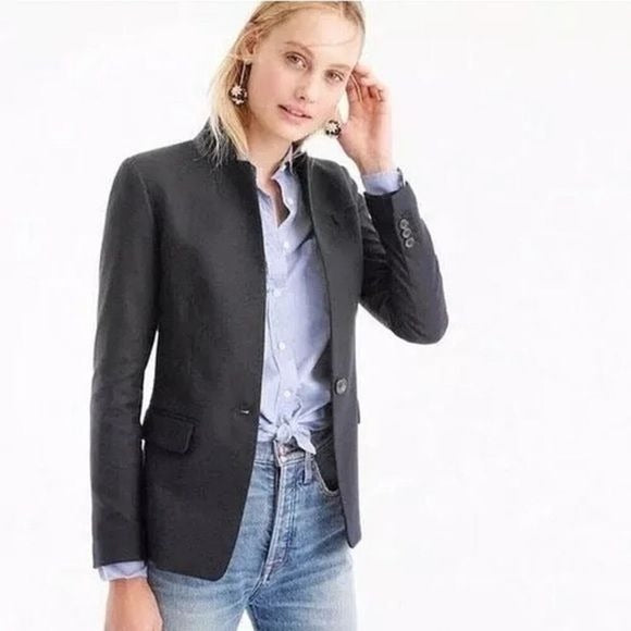 J.Crew || Regent Standing Collar Blazer in Wool Flannel Gray  Green 4