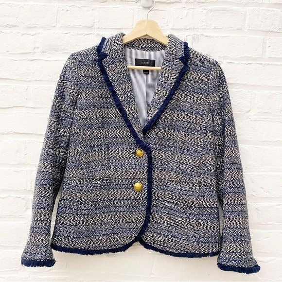 J. Crew || Tweed Lady Jacket Fringe Hem Blazer Jacket Navy 4