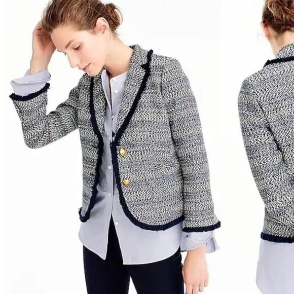 J. Crew || Tweed Lady Jacket Fringe Hem Blazer Jacket Navy 4