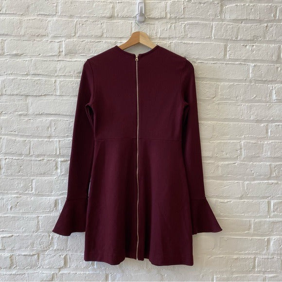 McQ Alexander McQueen || Ponte Mini Dress Long Sleeve Port Burgundy Small